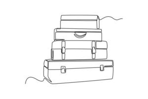 doorlopend een lijn tekening stack van koffers. reizen ervaring concept. single lijn trek ontwerp vector grafisch illustratie.