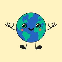 aarde kawaii mascotte. schattig karakter. vector hand- getrokken illustratie