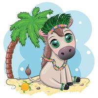 een schattig ezel in een bloem krans met een gitaar, een hula danser van Hawaii. zomer kaart voor de festival, reizen banier vector