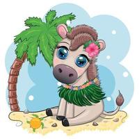 een schattig ezel in een bloem krans met een gitaar, een hula danser van Hawaii. zomer kaart voor de festival, reizen banier vector