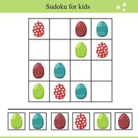 sudoku voor kinderen met Pasen eieren, leerzaam spel vector