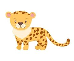 schattig Jachtluipaard in tekenfilm stijl. tekening Afrikaanse baby wild kat geïsoleerd Aan wit achtergrond. vector zoet tijger voor kinderen poster en kaart. oerwoud dier