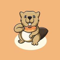 schattig Otter aan het eten donut tekenfilm illustratie vector