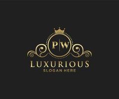 eerste pw brief Koninklijk luxe logo sjabloon in vector kunst voor restaurant, royalty, boetiek, cafe, hotel, heraldisch, sieraden, mode en andere vector illustratie.