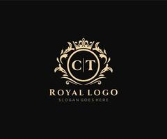 eerste ct brief luxueus merk logo sjabloon, voor restaurant, royalty, boetiek, cafe, hotel, heraldisch, sieraden, mode en andere vector illustratie.