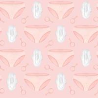 naadloos patroon van wit schoon sanitair kussentjes, Dames geslacht symbool en roze lingerie. verpakking voor vrouw intiem hygiëne producten. waterverf illustratie. vector