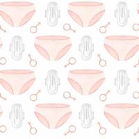 naadloos patroon van wit schoon sanitair kussentjes, Dames geslacht symbool en roze lingerie. verpakking voor vrouw intiem hygiëne producten. waterverf illustratie. vector