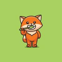 schattig tekenfilm vos poetsen zijn tanden dier vector illustratie dier gezond icoon