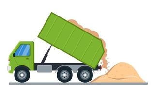zandlevering per vrachtwagen. uitslag van grond op de grond. platte vectorillustratie. vector