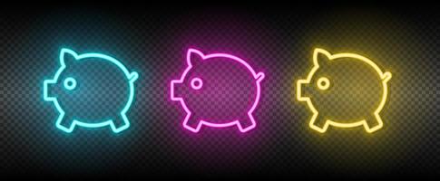 contant geld, geld, varkentje bank neon vector icoon. illustratie neon blauw, geel, rood icoon reeks