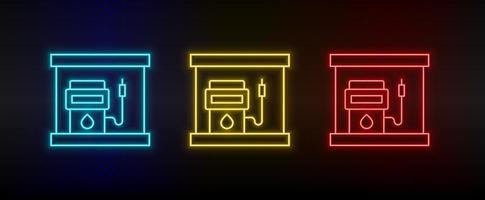 neon icoon reeks opladen, bijvullen. reeks van rood, blauw, geel neon vector icoon Aan transparantie donker achtergrond