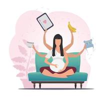 zwanger vrouw in de lotus positie. zwanger vrouw beoefenen yoga. vector vlak illustratie.