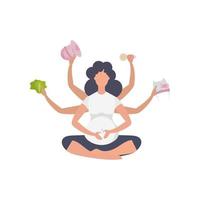 yoga voor zwanger Dames. gelukkig zwangerschap. geïsoleerd. vector illustratie in tekenfilm stijl.