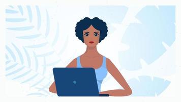 vrouw met laptop onderwijs of werk concept. schattig illustratie in vlak stijl. vector