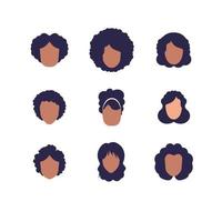 groot reeks van gezichten van meisjes met verschillend kapsels en verschillend nationaliteiten. geïsoleerd Aan wit achtergrond. vector illustratie.