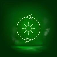 zon, energie, eco neon vector icoon. opslaan de wereld, groen neon, groen achtergrond