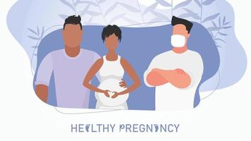 gezond zwangerschap poster. een zwanger vrouw en haar Mens raadplegen een dokter. vector illustratie ontwerp.