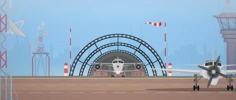 leger luchthaven, uittrekken strip en vlucht controle punt. tekenfilm stijl. vector