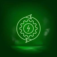 instellingen, ecologisch, energie neon vector icoon. opslaan de wereld, groen neon, groen achtergrond