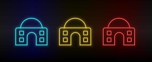 neon pictogrammen, gebouw, middelbare school. reeks van rood, blauw, geel neon vector icoon Aan verduisteren transparant achtergrond