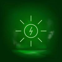 zon, energie neon vector icoon. opslaan de wereld, groen neon, groen achtergrond