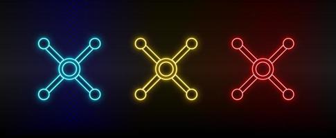 neon pictogrammen, atoom, atoom band. reeks van rood, blauw, geel neon vector icoon Aan verduisteren transparant achtergrond
