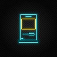 computer, diskette. blauw en geel neon vector icoon. transparant achtergrond Aan donker achtergrond