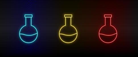 neon pictogrammen, laboratorium glaswerk. reeks van rood, blauw, geel neon vector icoon Aan verduisteren transparant achtergrond