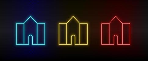 neon pictogrammen, gebouw, middelbare school. reeks van rood, blauw, geel neon vector icoon Aan verduisteren transparant achtergrond