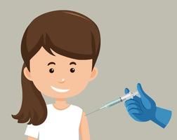 stripfiguur van een vrouw die een vaccin krijgt vector