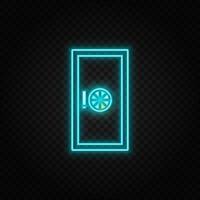 veilig, bank, deur, icoon neon icoon. blauw en geel neon vector icoon. transparant achtergrond