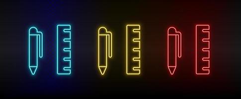 neon pictogrammen, geometrie, meten heerser. reeks van rood, blauw, geel neon vector icoon Aan verduisteren transparant achtergrond