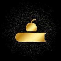 boek, appel goud icoon. vector illustratie van gouden deeltje achtergrond. geïsoleerd vector teken symbool - onderwijs icoon zwart achtergrond .