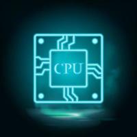 CPU , hardware vector blauw neon icoon. illustratie geïsoleerd vector teken symbool - computer technologieën icoon vector neon - vector