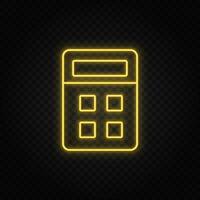 geel neon icoon rekenmachine. transparant achtergrond. geel neon vector icoon Aan donker achtergrond