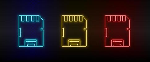 neon icoon reeks kaart hardware geheugen. reeks van rood, blauw, geel neon vector icoon Aan transparantie donker achtergrond