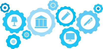 verbonden versnellingen en pictogrammen voor logistiek, onderhoud, Verzenden, verdeling, vervoer, markt, communiceren concepten, potlood uitrusting blauw icoon set. levering mechanisme concept. Aan wit achtergrond vector