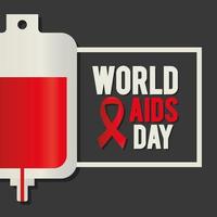 wereld aids-dag belettering met een bloedzak en een rood lint vector