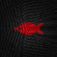 groot, vis, klein, bedrijf vector licht rood kleur retro stijl vector icoon Aan wit achtergrond