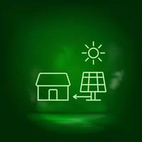 huis, zonne, oplader neon vector icoon. opslaan de wereld, groen neon, groen achtergrond