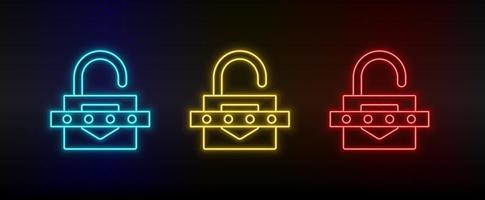 neon icoon reeks sleutel slot wachtwoord. reeks van rood, blauw, geel neon vector icoon Aan transparantie donker achtergrond
