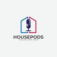 minimalis huis en microfoon logo ontwerp. huis podcast logo sjabloon. vector