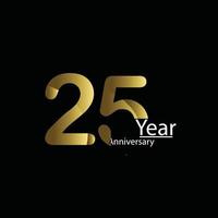 25 jaar verjaardag viering ontwerpsjabloon. gouden ballon met gouden fonkelende confetti. zwarte achtergrond. realistische stijl. vector illustratie.