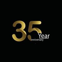 35 jaar verjaardag viering ontwerpsjabloon. gouden ballon met gouden fonkelende confetti. zwarte achtergrond. realistische stijl. vector illustratie.