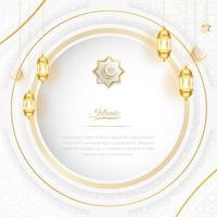 Ramadan Arabisch Islamitisch wit en gouden luxe sier- achtergrond met Islamitisch patroon en decoratief lantaarns vector