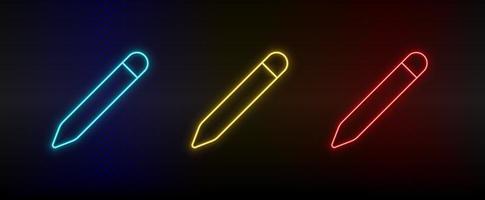 neon pictogrammen, potlood. reeks van rood, blauw, geel neon vector icoon Aan verduisteren transparant achtergrond