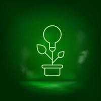 eco energie, lamp, planten neon vector icoon. opslaan de wereld, groen neon, groen achtergrond
