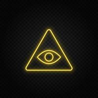 geel neon icoon oog, piramide.transparant achtergrond. geel neon vector icoon Aan donker achtergrond