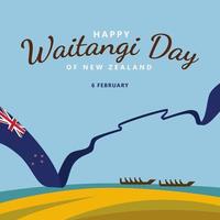 nieuw Zeeland waitangi dag of de dag van fundament van de natie viering vector illustratie met een lang vlag en traditioneel Maori boot. geschikt voor sociaal media na.