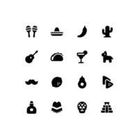 schattig cinco de mayo en dag van de dood solide glyph icoon reeks met Mexico verwant pictogrammen vector